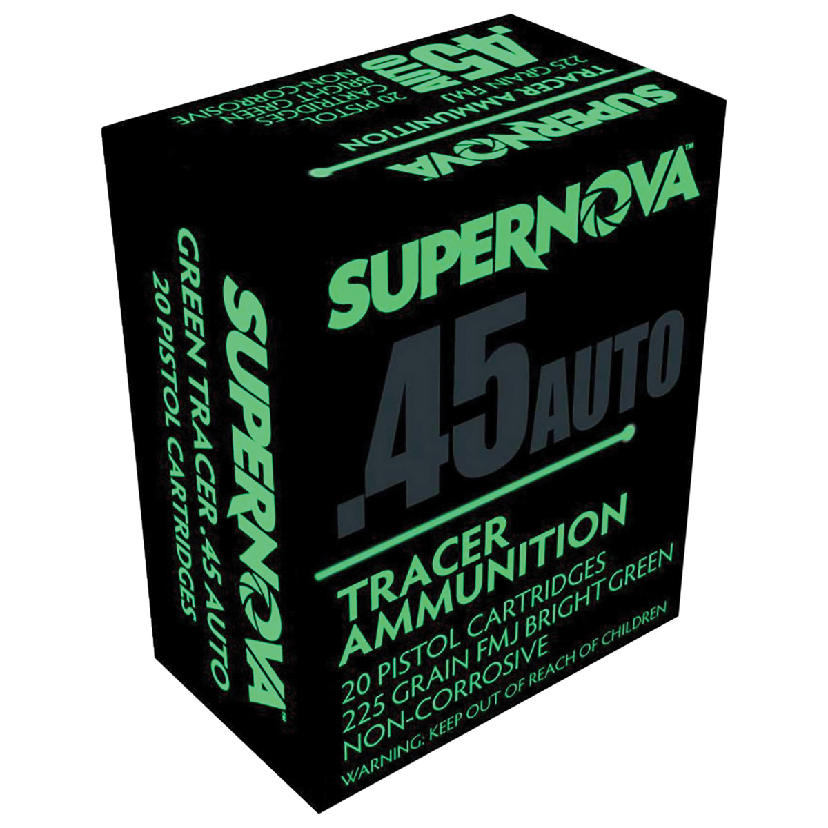 Supernova Tracers .45 ACP 225 gr FMJ 20rds Handgun Ammo for Enhanced Shooting Visibility - PMSN45ACG - Supernova Tracers