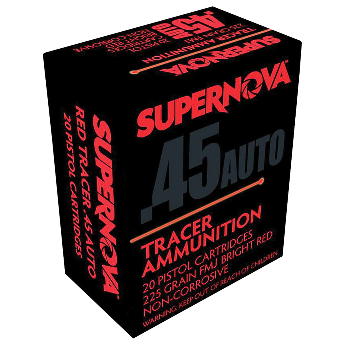 Supernova Tracers .45 ACP 225 gr FMJ 20rds Handgun Ammo for High-Performance Target Practice - PMSN45ACR - Supernova Tracers