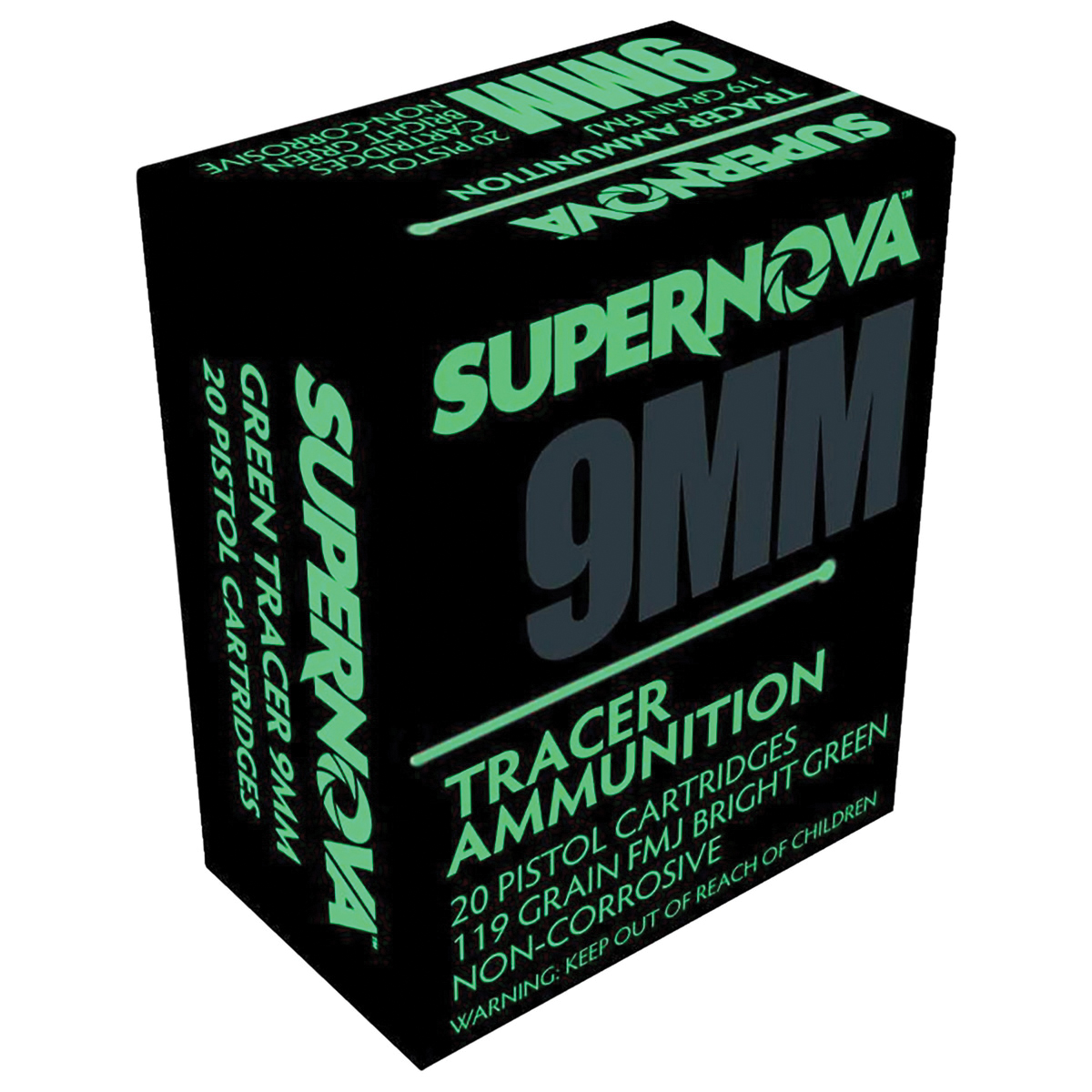 Supernova Tracers 9mm 119 gr FMJ 20rds Handgun Ammo for Improved Accuracy and Tracking - PMSN9MMG - Supernova Tracers