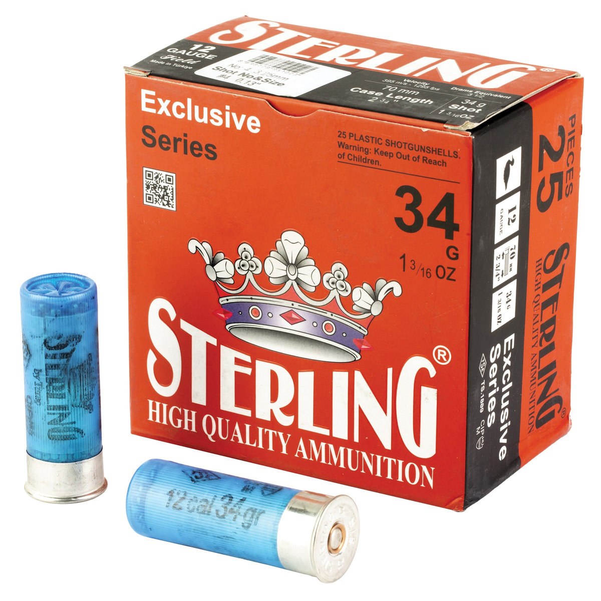 Sterling Exclusive 12 Gauge 2-3/4" #4 Bird 1-3/16 oz 25rds Shotshell - Heavy Load for Upland Birds - 8698779951023 - Sterling