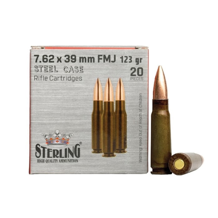 Sterling 7.62x39mm 123 gr FMJ 20rds Rifle Ammo for Tactical and Range Use - 8698779967284