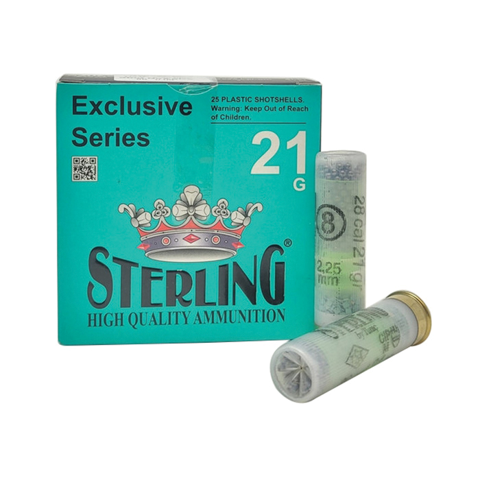 Sterling Exclusive 28 Gauge 2-3/4" #8 Bird 3/4 oz 25rds Shotshell - High-Quality Birdshot - 8698779969127 - Sterling