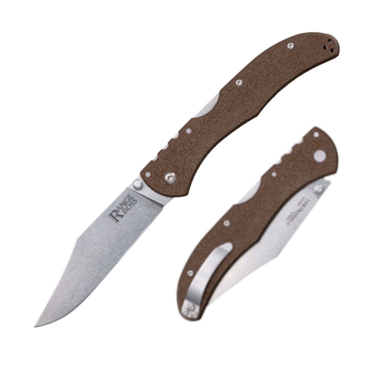 Cold Steel Range Boss Folding Knife Clip Point Flat Dark Earth - Smooth Action, Secure Lock, Perfect for Tactical and Field Use - CS-20KR9Z - Cold Steel