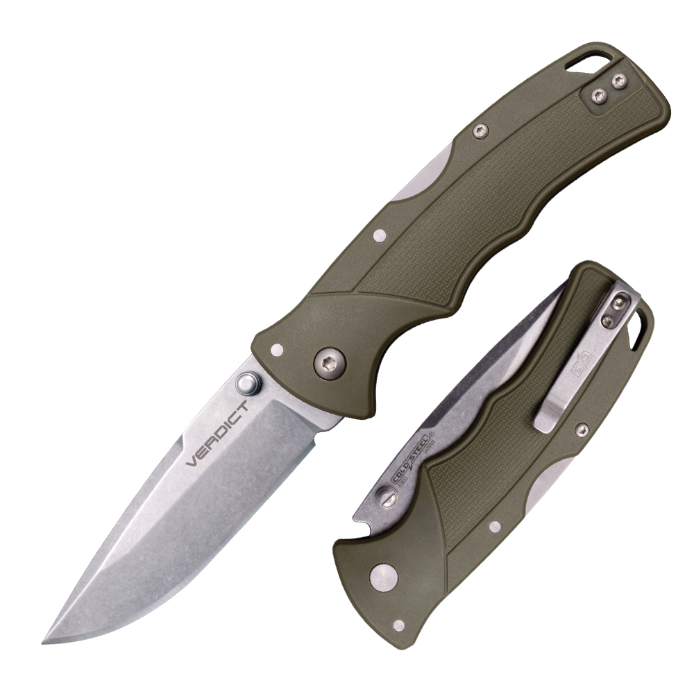 Cold Steel Verdict Folding Knife Spear Point OD Green - Strong Lockback, Ideal for Tactical and Outdoor Use - CS-FL-C3SPSSODGZ - Cold Steel
