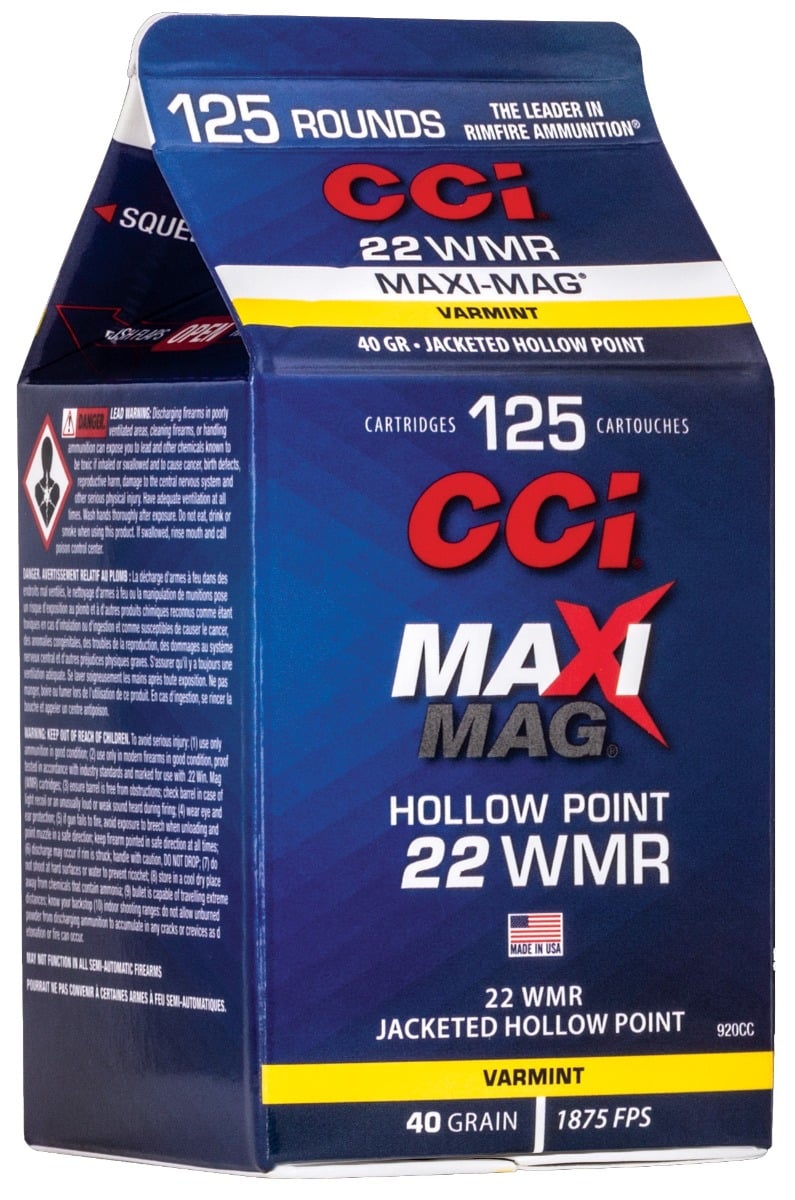 CCI Maxi Mag .22 WMR 40 gr JHP 125 Rounds Ammunition - 920CC - Cci