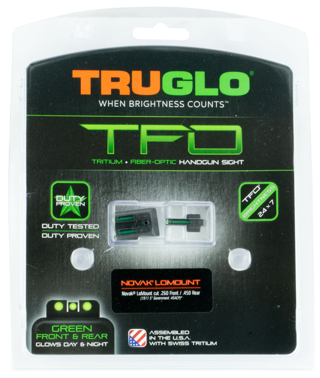 TruGlo 1911 TFO Tritium / Fiber Optic Sights .270/.500, Green/Green - TG131NT4