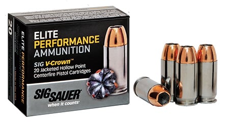 Sig Sauer 9mm 124gr JHP V-Crown Elite Performance Ammunition 20rds - E9MMA2-20