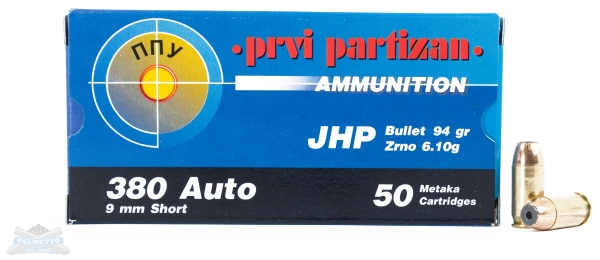 PRVI Partizan 380 Auto/ACP 94gr JHP Ammunition 50rds - PP-R3.21