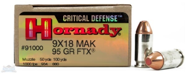 Hornady 9x18 Makarov 95gr FTX Critical Defense Ammunition 25rds - 91000 - Hornady