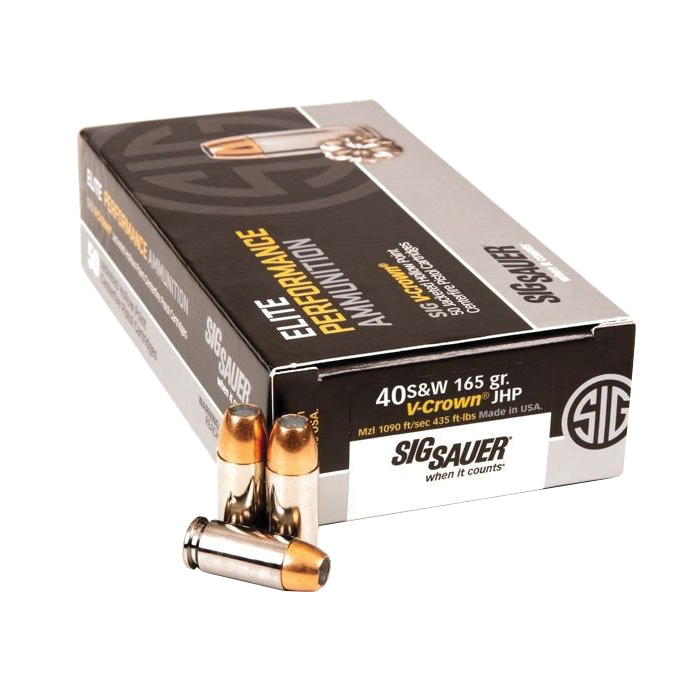 Sig Sauer 40 S&W 165gr JHP V-Crown Elite Performance Ammunition 50rds - E40SW1-50 - Sig Sauer