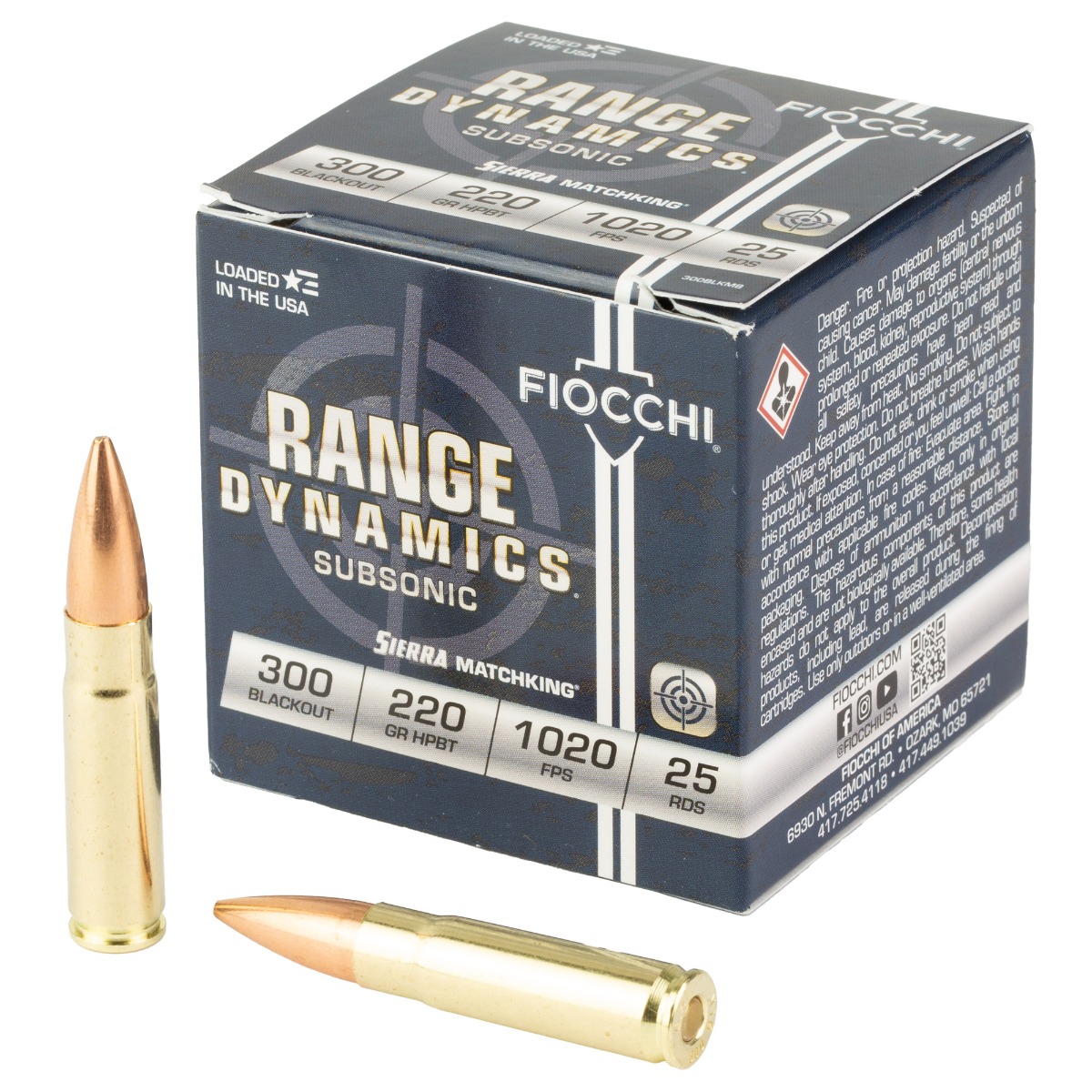 Fiocchi Subsonic .300 AAC Blackout 220gr Sierra Matchking HPBT Ammunition, 25 Round Box  300BLKMB - Fiocchi