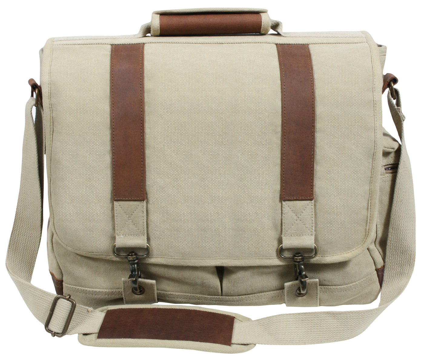 Rothco Rothco Vintage Canvas Pathfinder Laptop Bag With Leather Accents - Khaki