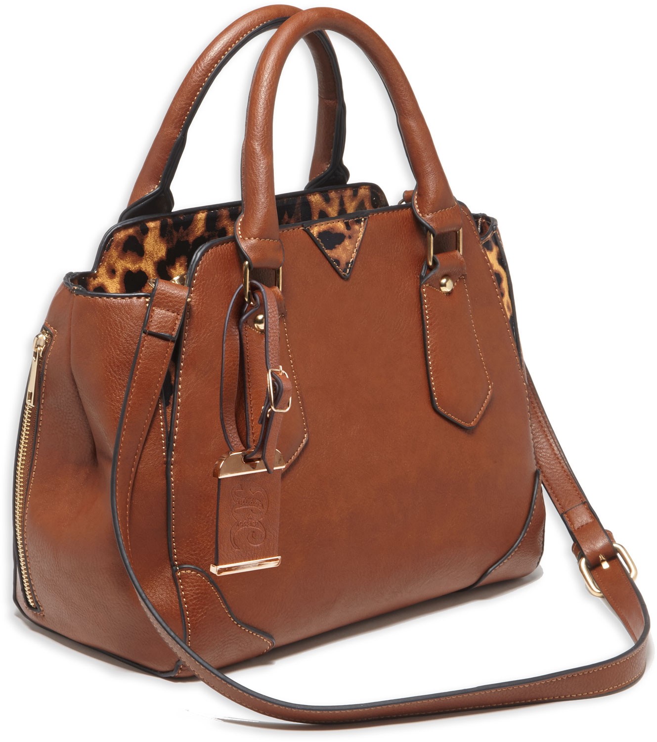 Bulldog Cases Satchel Purse w/ Holster, Chestnut with Leapord Trim - BDP-024