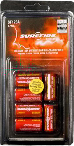 Surefire 3 V High Performance CR123A Lithium Stick Battery w/ Holder, 6/pack - SF6BC - Surefire