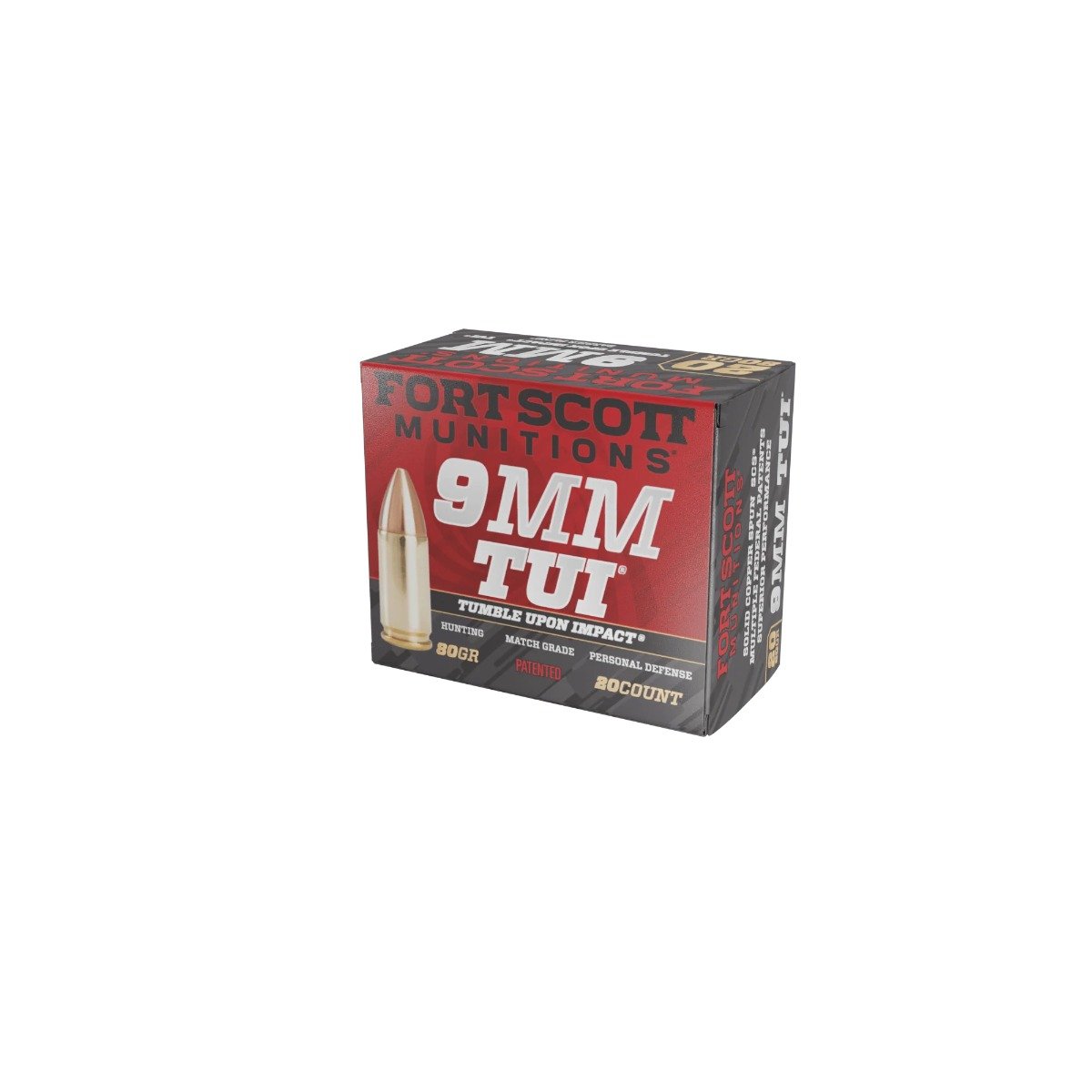 Fort Scott Munitions Self Defense Tumble Upon Impact 9mm 80 gr Ammo SCS - 20rds - 9MM080SCV