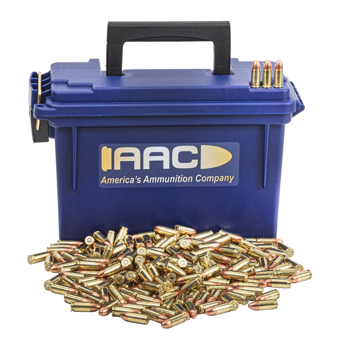AAC 9mm Ammo 115 Grain FMJ 500rd With AAC Blue 30 Cal Ammo Can - Aac Ammo