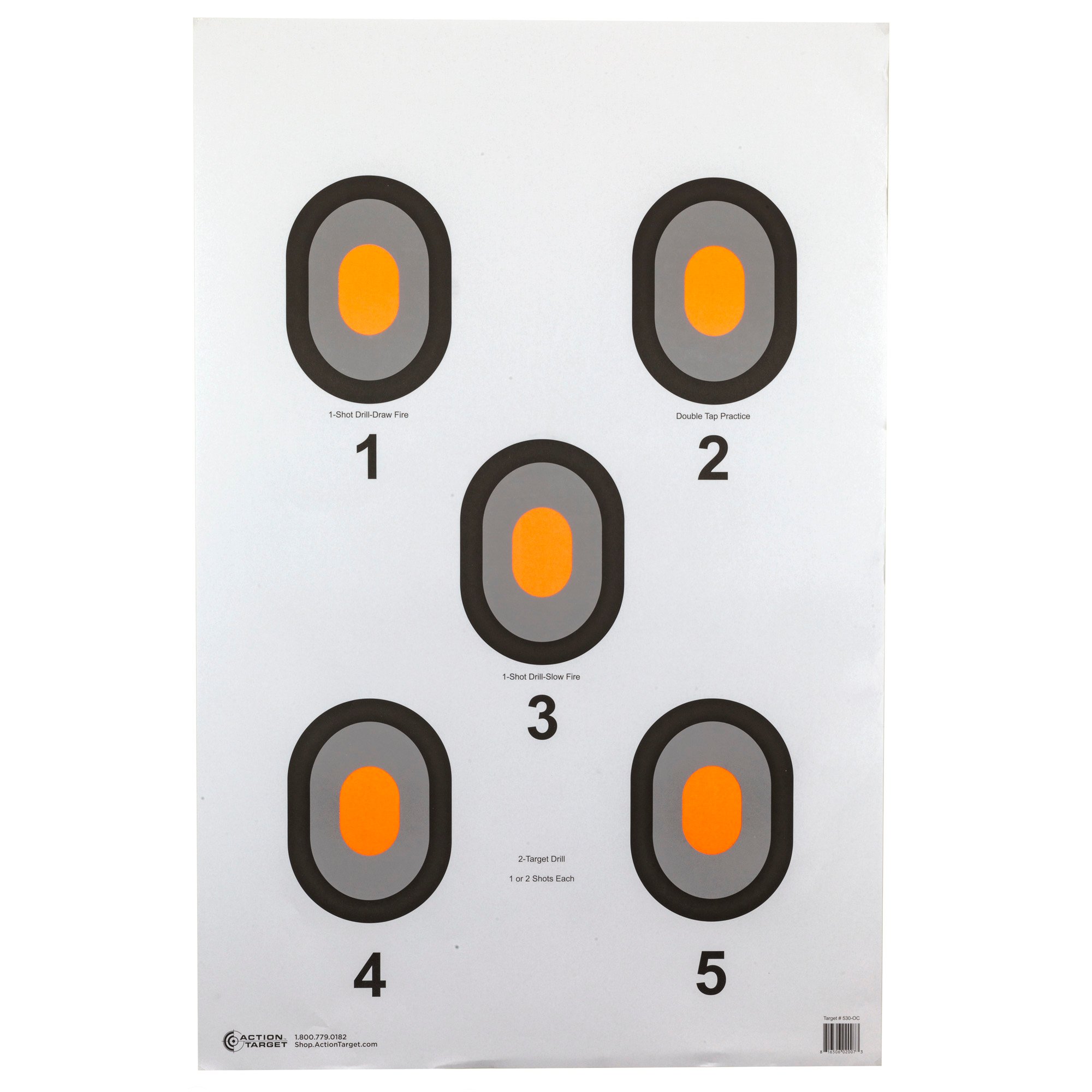 Action Target Bulls-Eye, Five Bullseye Target w/Orange Center, 100 Per Box 530-OC-100 - Action Target