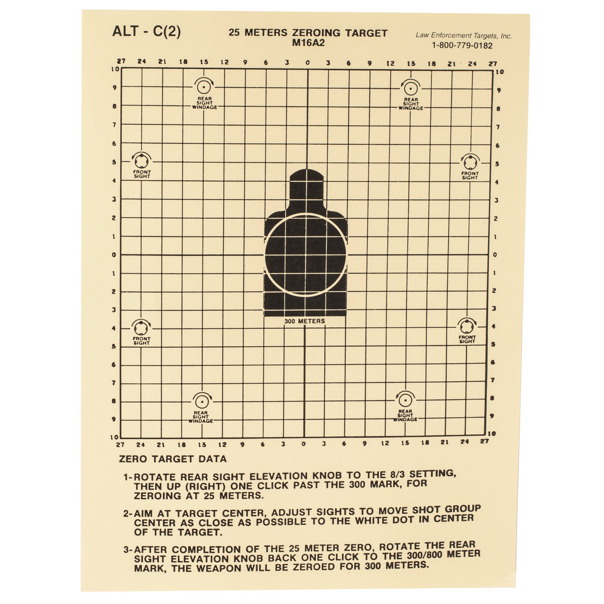 Action Target 25 Meter M16A2 Zeroing Target, Heavy Tagboard Paper, 100 Per Box ALTC(2)-100 - Action Target