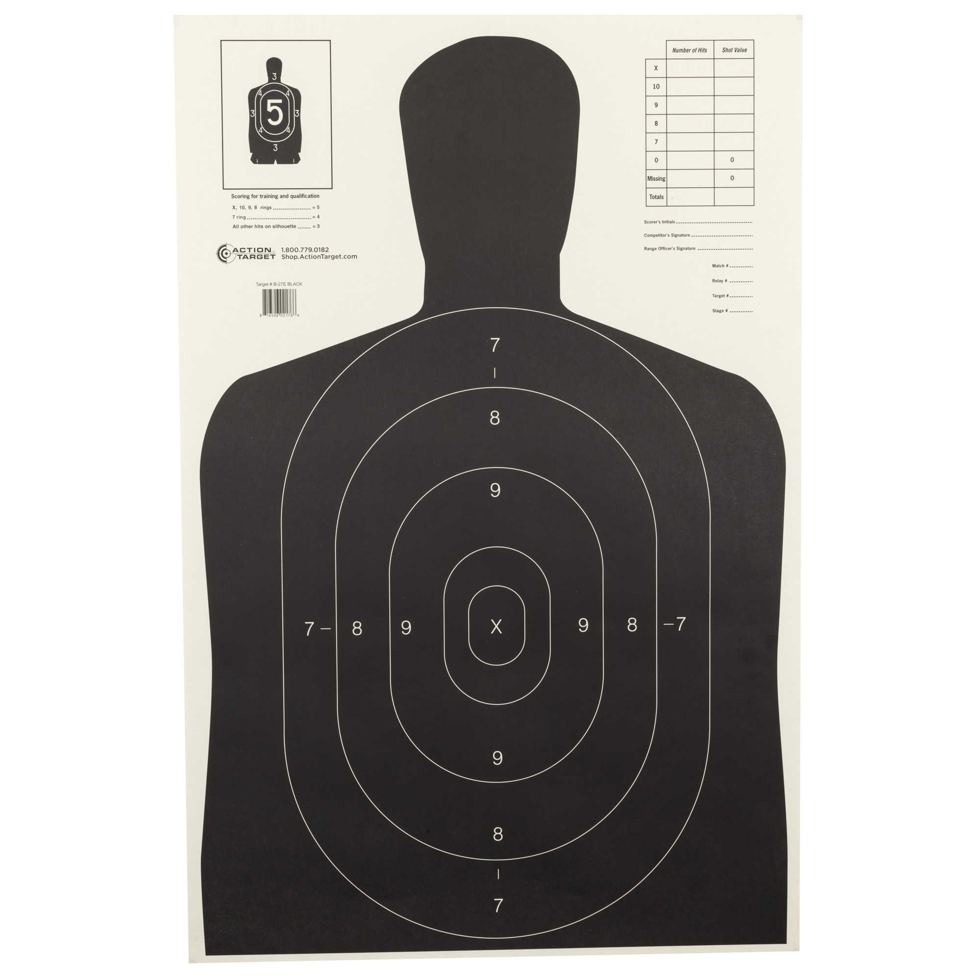 Action Target B-27E Economy Silhouette Target, 23"x35", 100 Count - B27EBLACK100 - Action Target