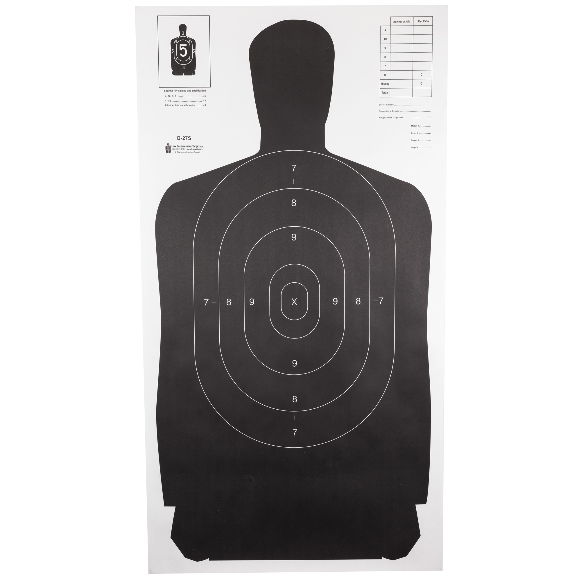 Action Target Standard Target, Full Size Black Silhouette, 24"x45", 100 Per Box B-27SBLACK-100 - Action Target