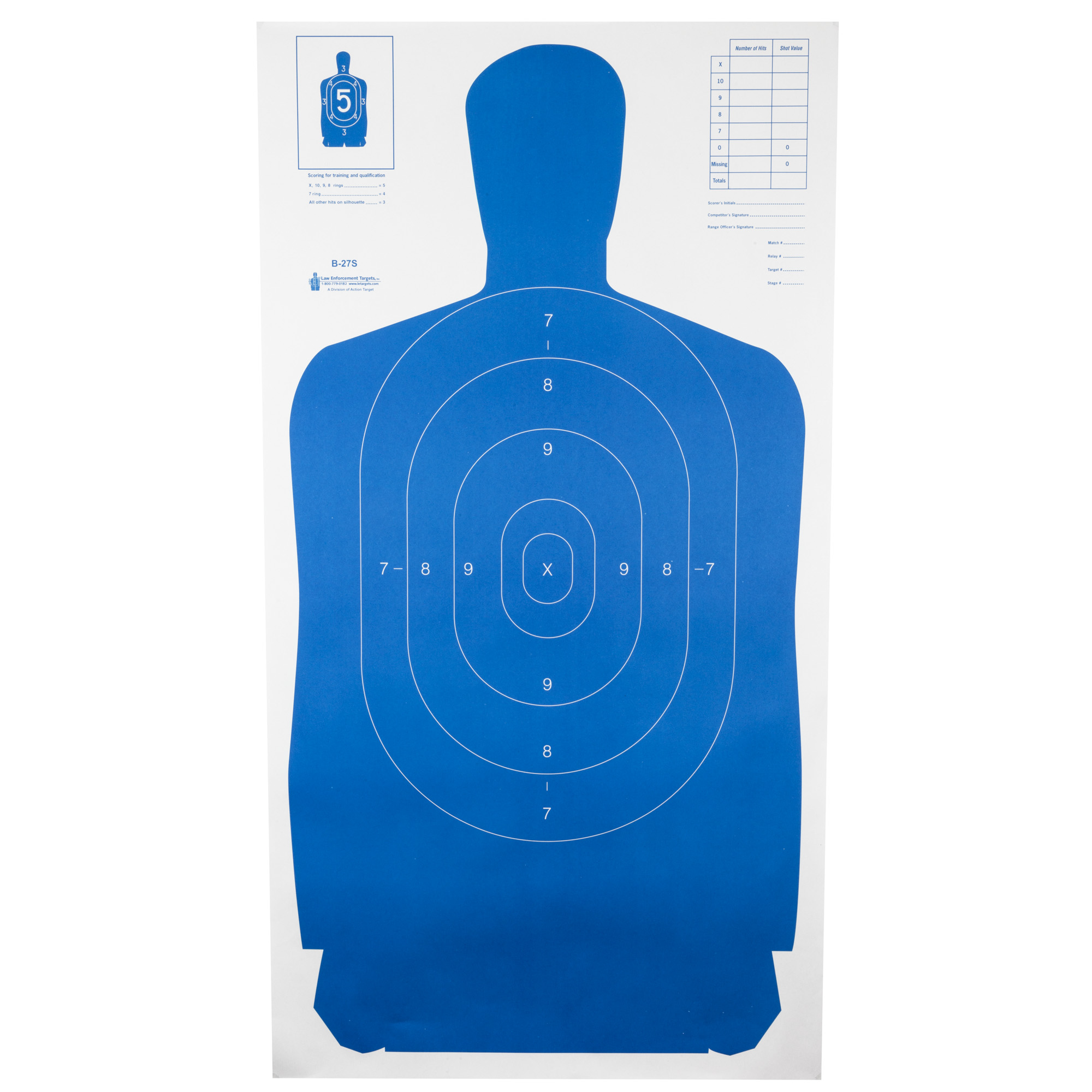 Action Target B-27S Standard Target, Full Size Blue Silhouette, 24"x45", 100 Per Box B-27SBLUE-100 - Action Target