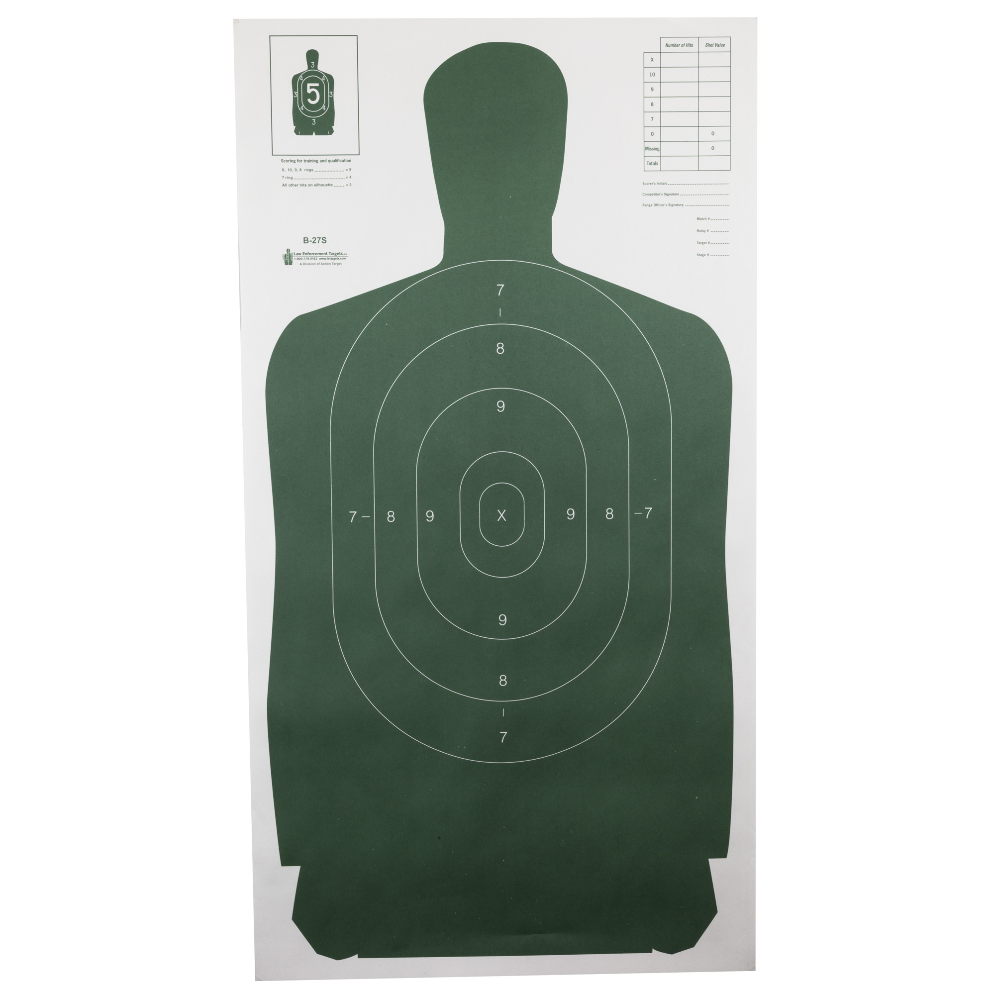 Action Target Standard Target, Full Size Green Silhouette, 24"x45", 100 Per Box B-27SGREEN-100 - Action Target