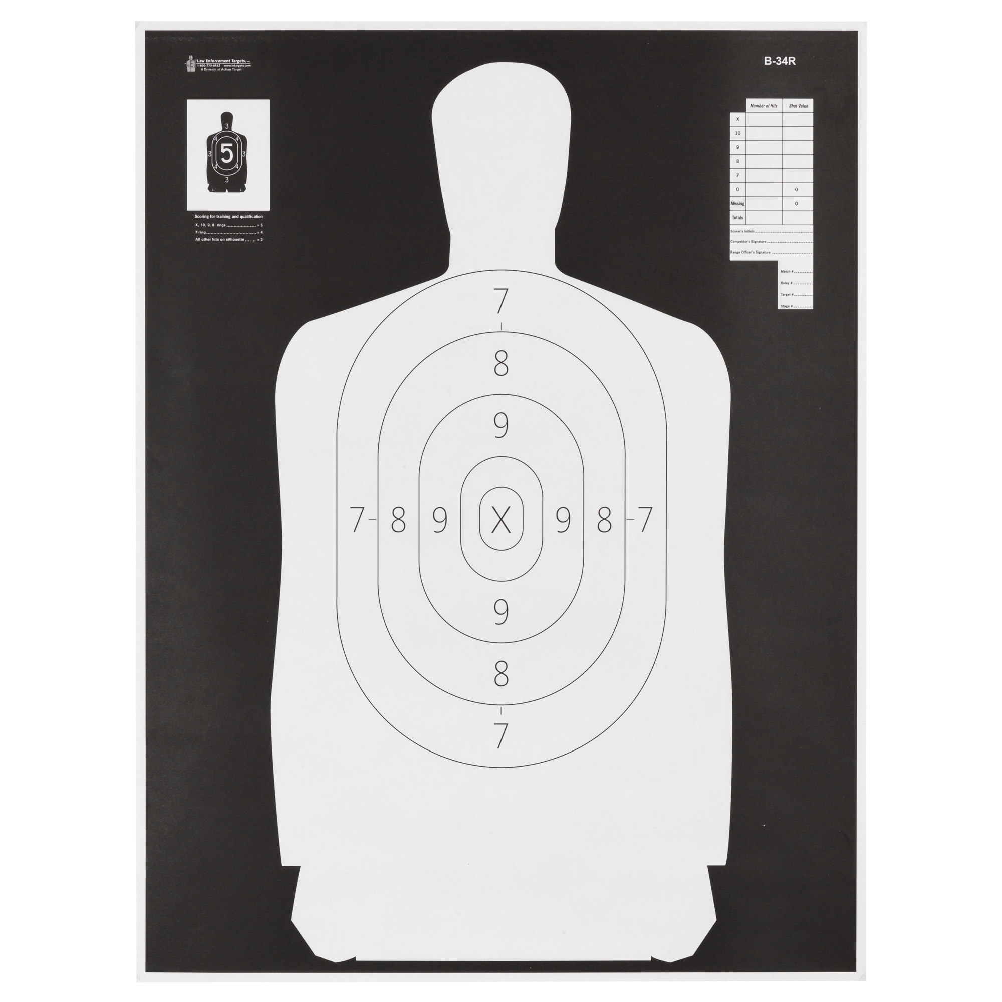 Action Target Reverse Qualification Target, 25 Yard, 17.5"x23", 100 Per Box - B-34R-100