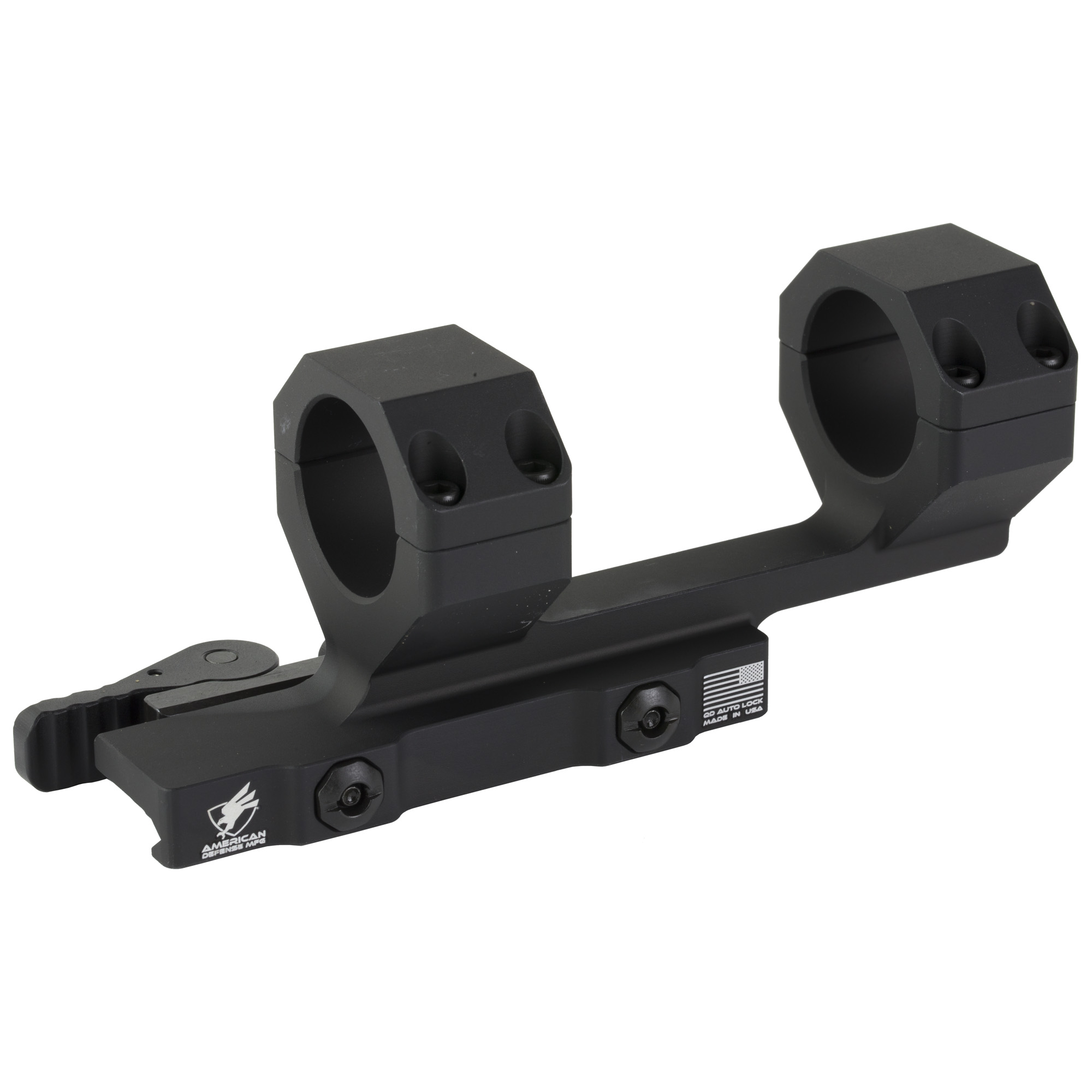 American Defense Delta Scope Mount, Quick Detach, Horizontal split rings, 2" Offset, Black - American Defense Mfg