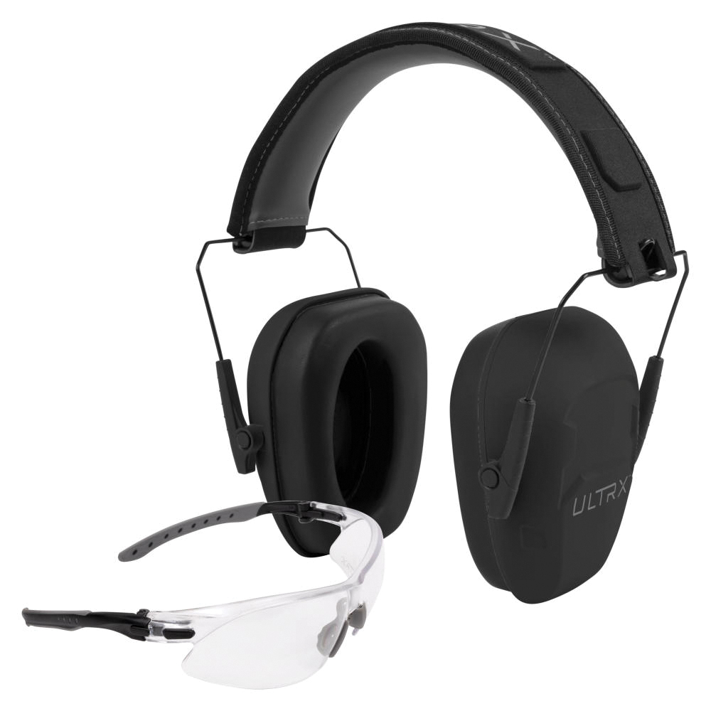 ULTRX 23 dB Shield Ear and Eye Protection Combo, Clear/Midnight Gray - Ultrx