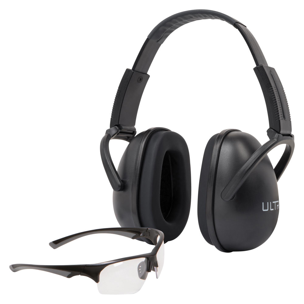 ULTRX 23 dB Blocker Ear and Eye Protection Combo, Clear/Black - Ultrx