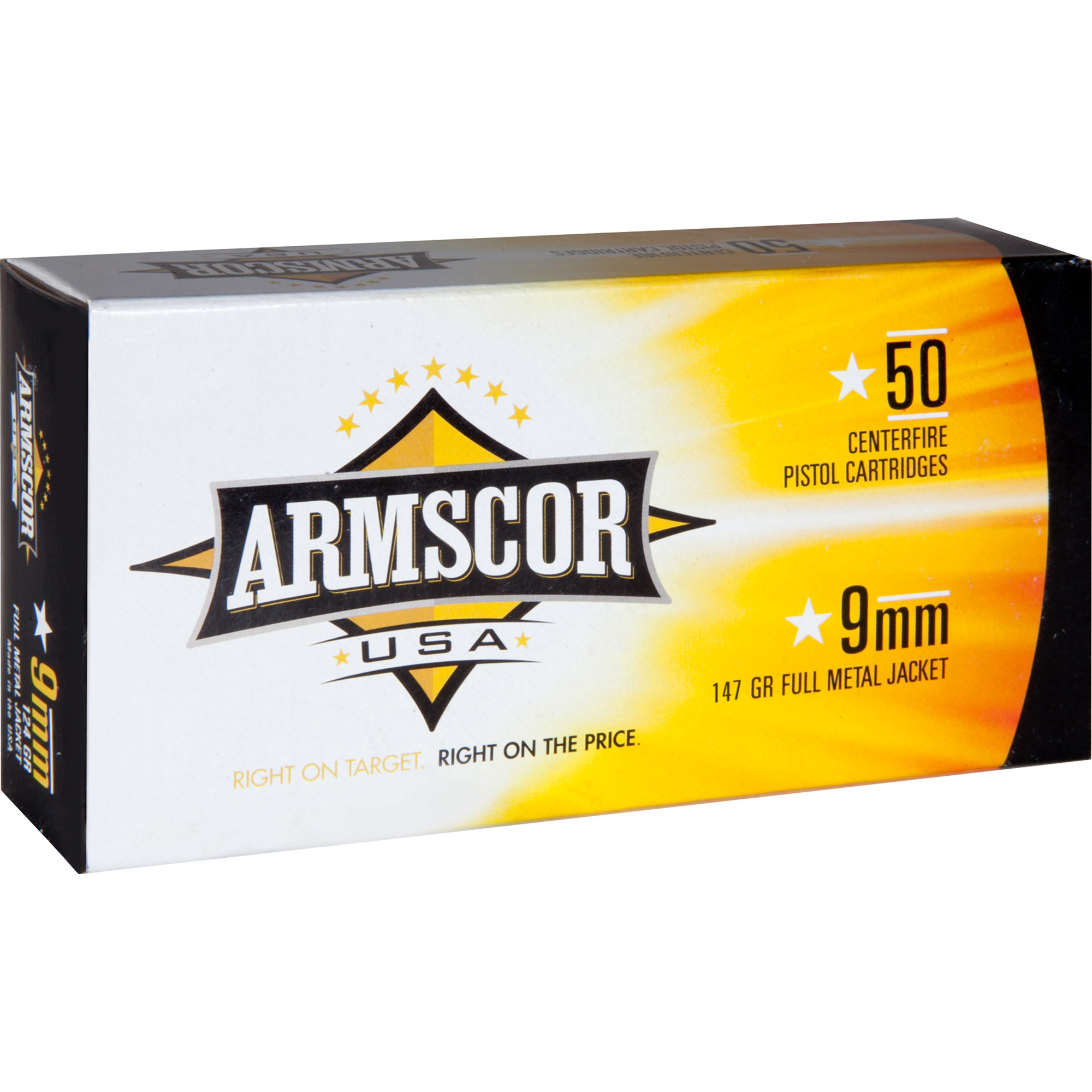 ArmsCor Ammo 9mm Ammunition, 50 Rounds FMJ 147Gr - FAC95 - Armscor
