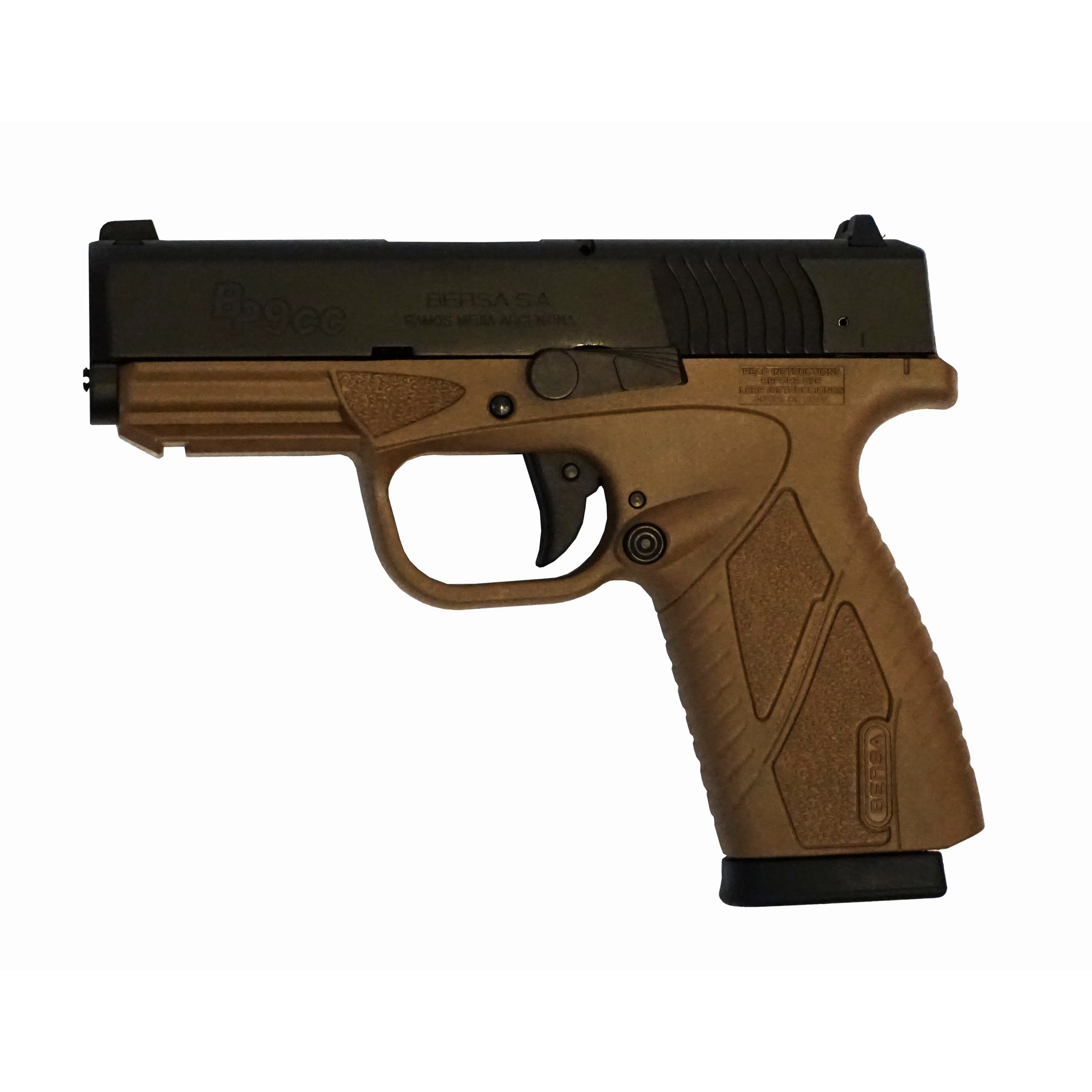 Bersa Conceal Carry 9mm Pistol, 3.3" Barrel, Fixed Sights, Flat Dark Earth, Black - BP9DECC - Bersa