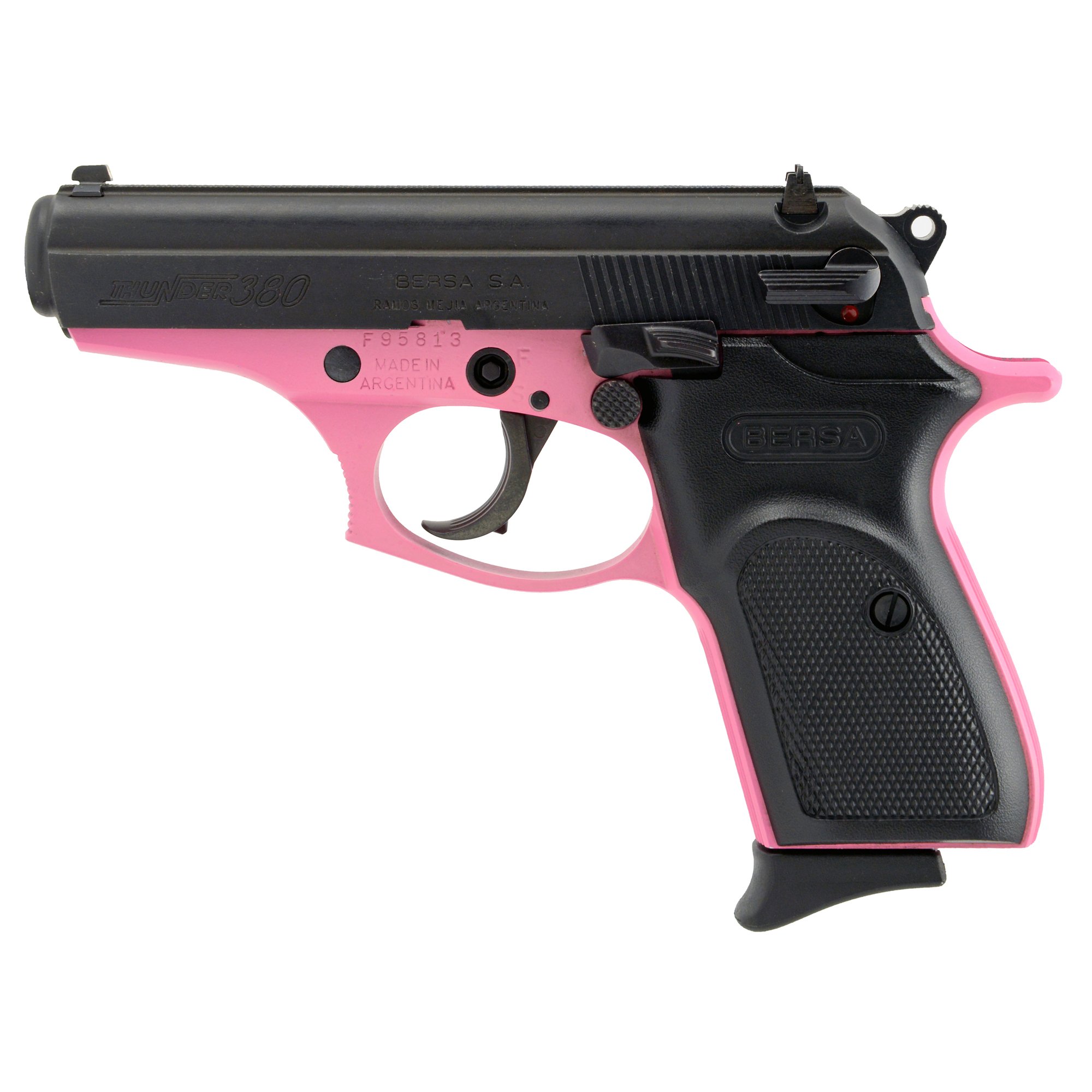 Bersa Thunder .380 ACP Pistol, 3.5" Barrel, Fixed Sights, Black, Pink - T380PNK8