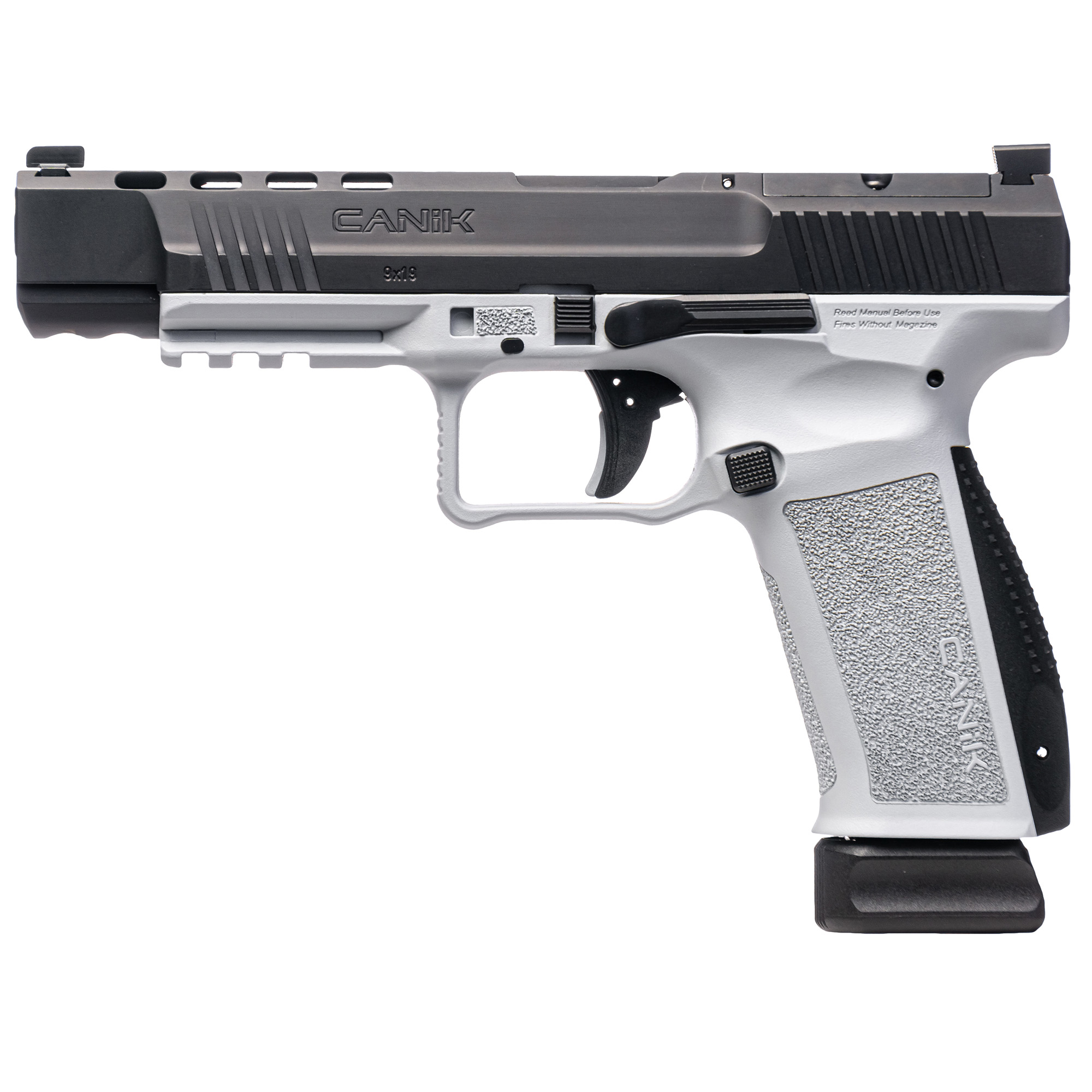 CANIK TP9 9mm Pistol, 5.2" Barrel, 3 Dot Sights, Black, White - HG6977N - Canik