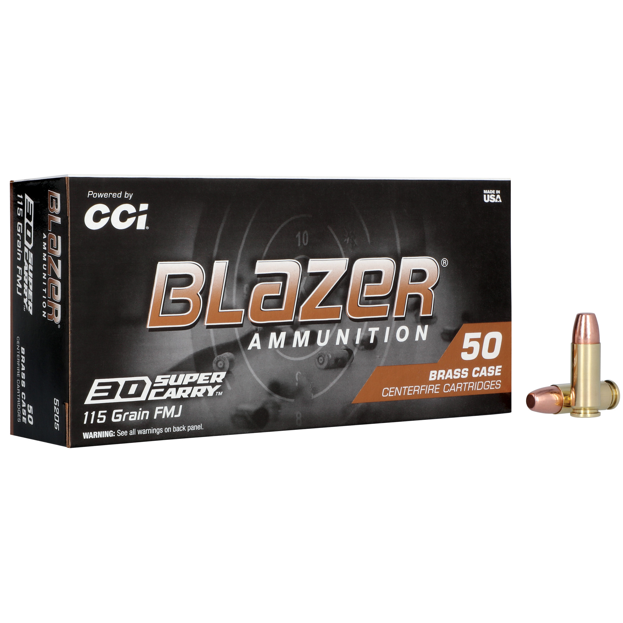 CCI Blazer Brass .30 Super Carry Ammunition, 50 Rounds FMJ 115Gr - 5205 - Cci