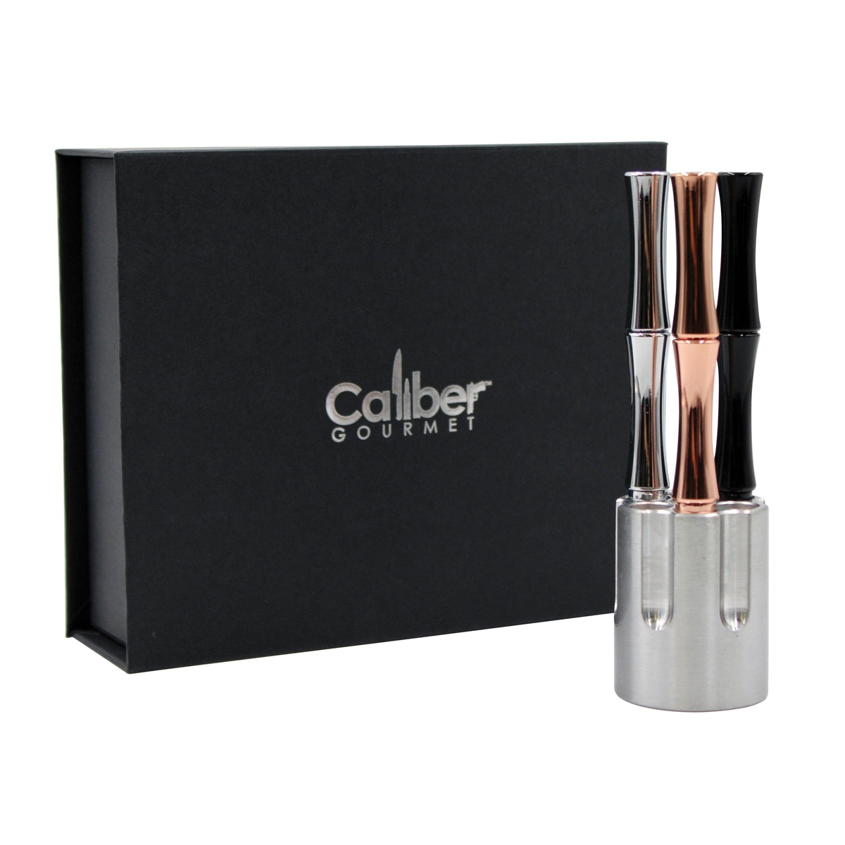 Caliber Gourmet 3-Piece Pen/Revolver Cylinder Gift Set, Black/Silver/Rose Gold