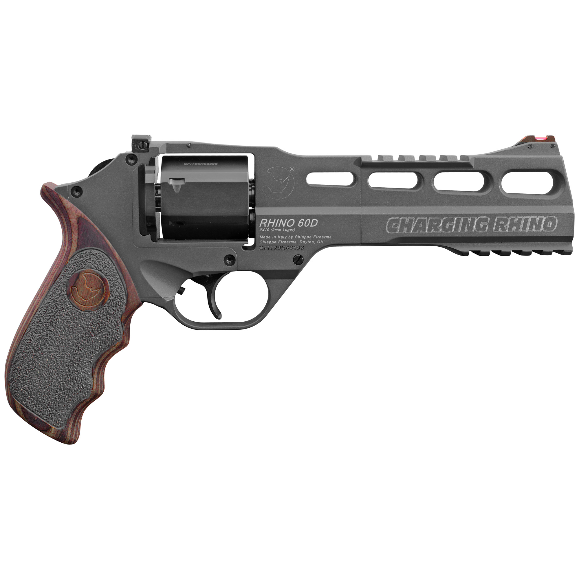 Chiappa Charging Rhino 9mm Revolver, 6" Barrel, Adjustable Fiber Optic Sights, Black - 340.314 - Chiappa Firearms