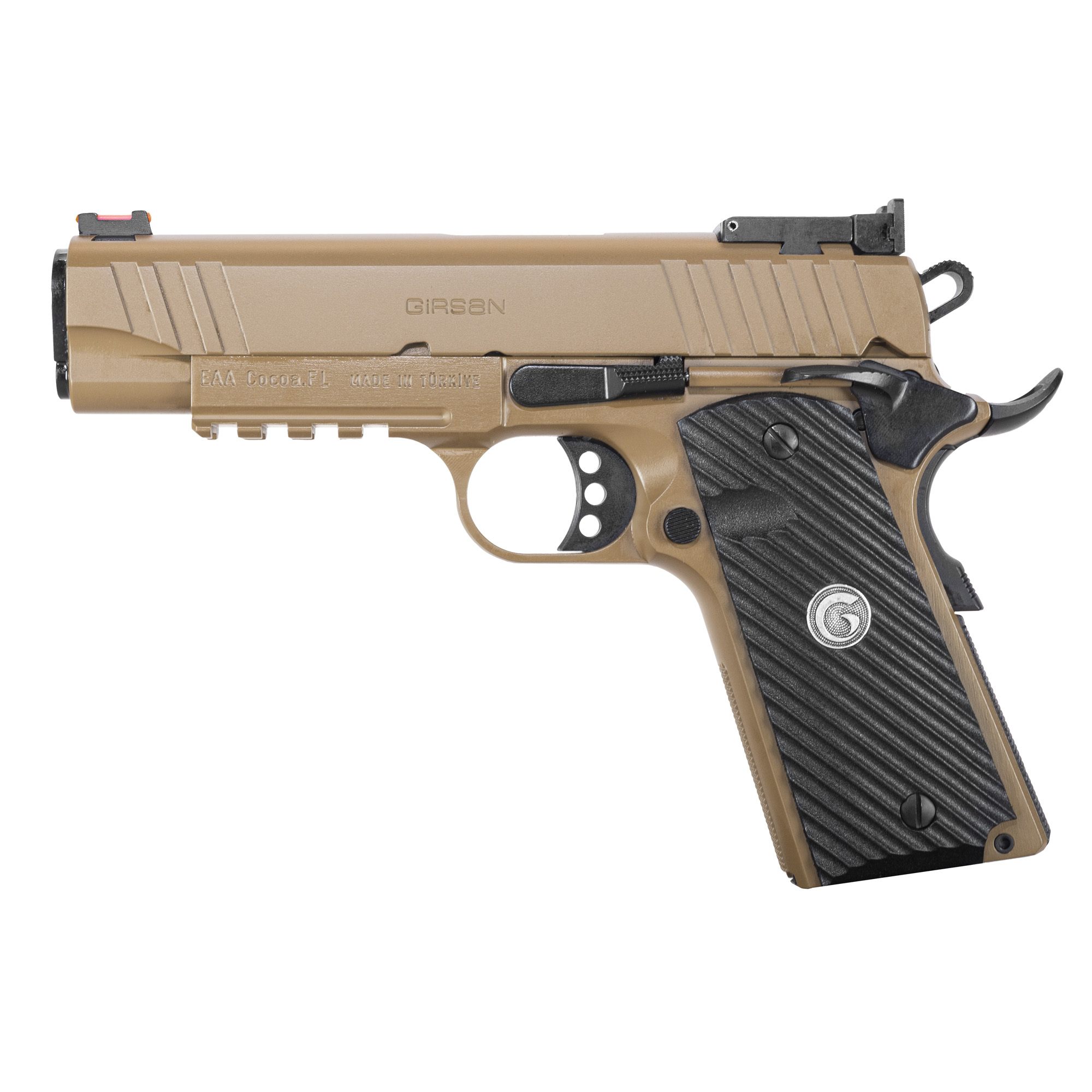Girsan 10mm 1911 Pistol, 4.4" Barrel, Adjustable Fiber Optic Sights, Flat Dark Earth - 390607 - Girsan