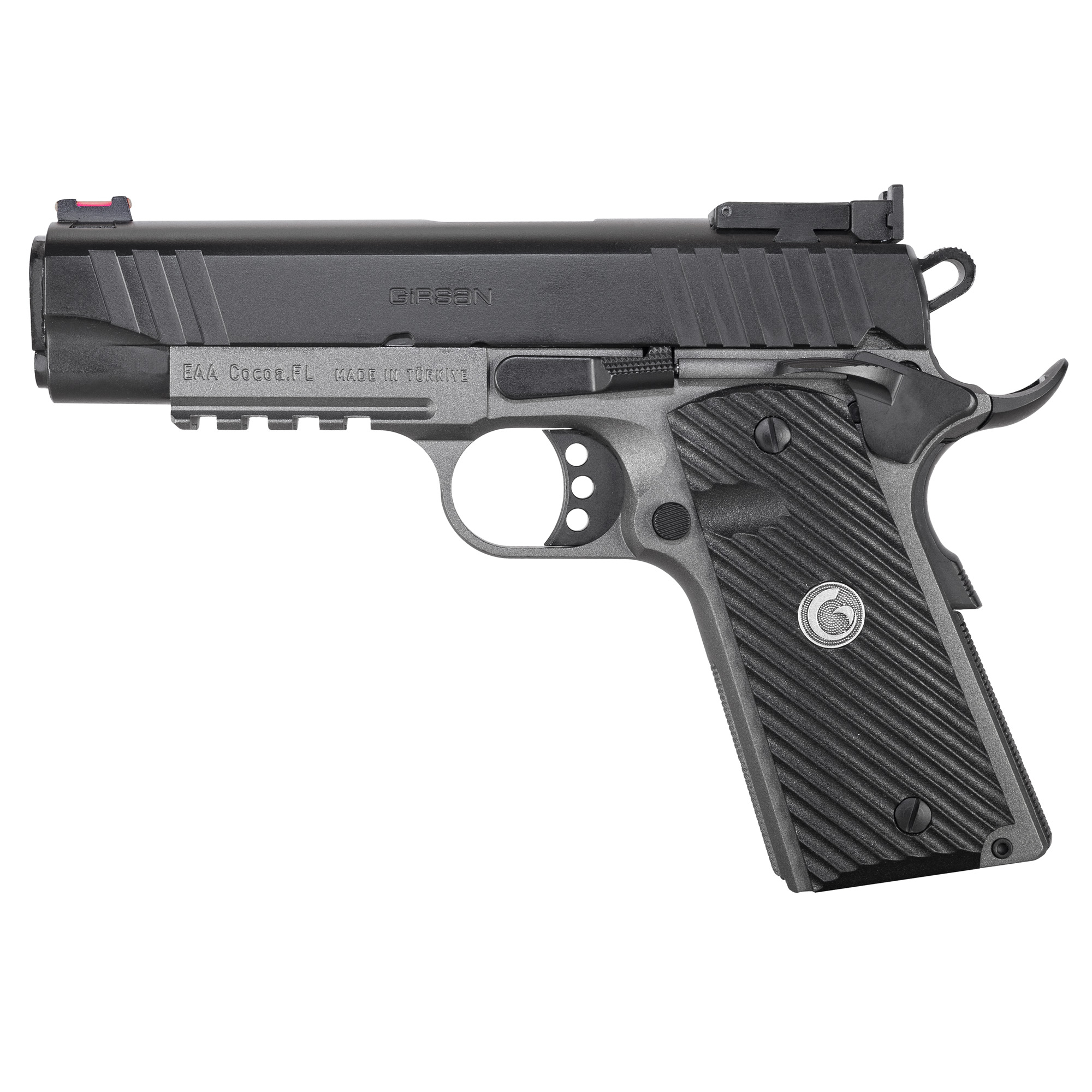 Girsan 10mm 1911 Pistol, 4.4" Barrel, Adjustable Fiber Optic Sights, Black, Silver - 390608 - Girsan