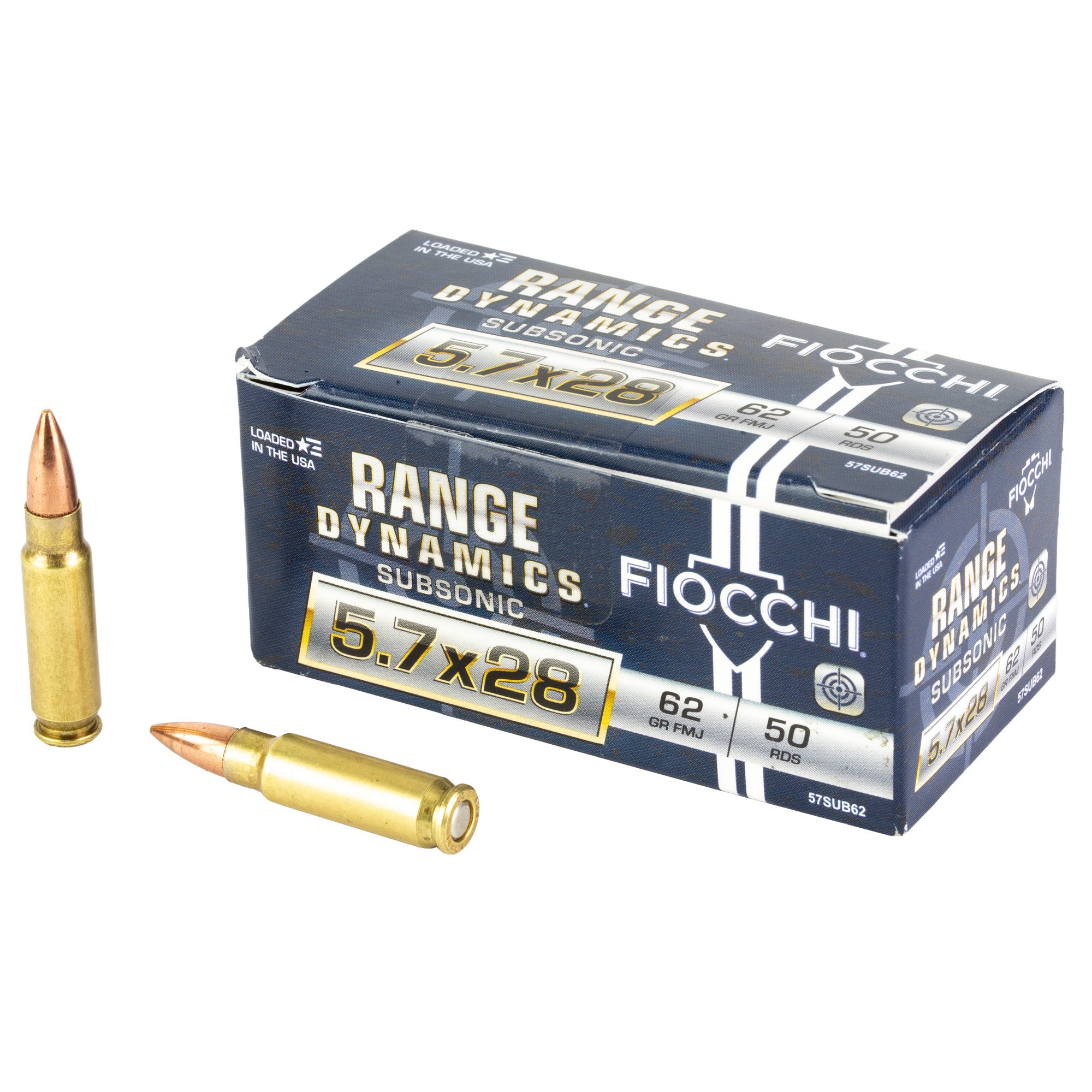 Fiocchi Range Dynamics 5.7x28mm Ammunition, 50 Rounds FMJ 62Gr - 57SUB62 - Fiocchi