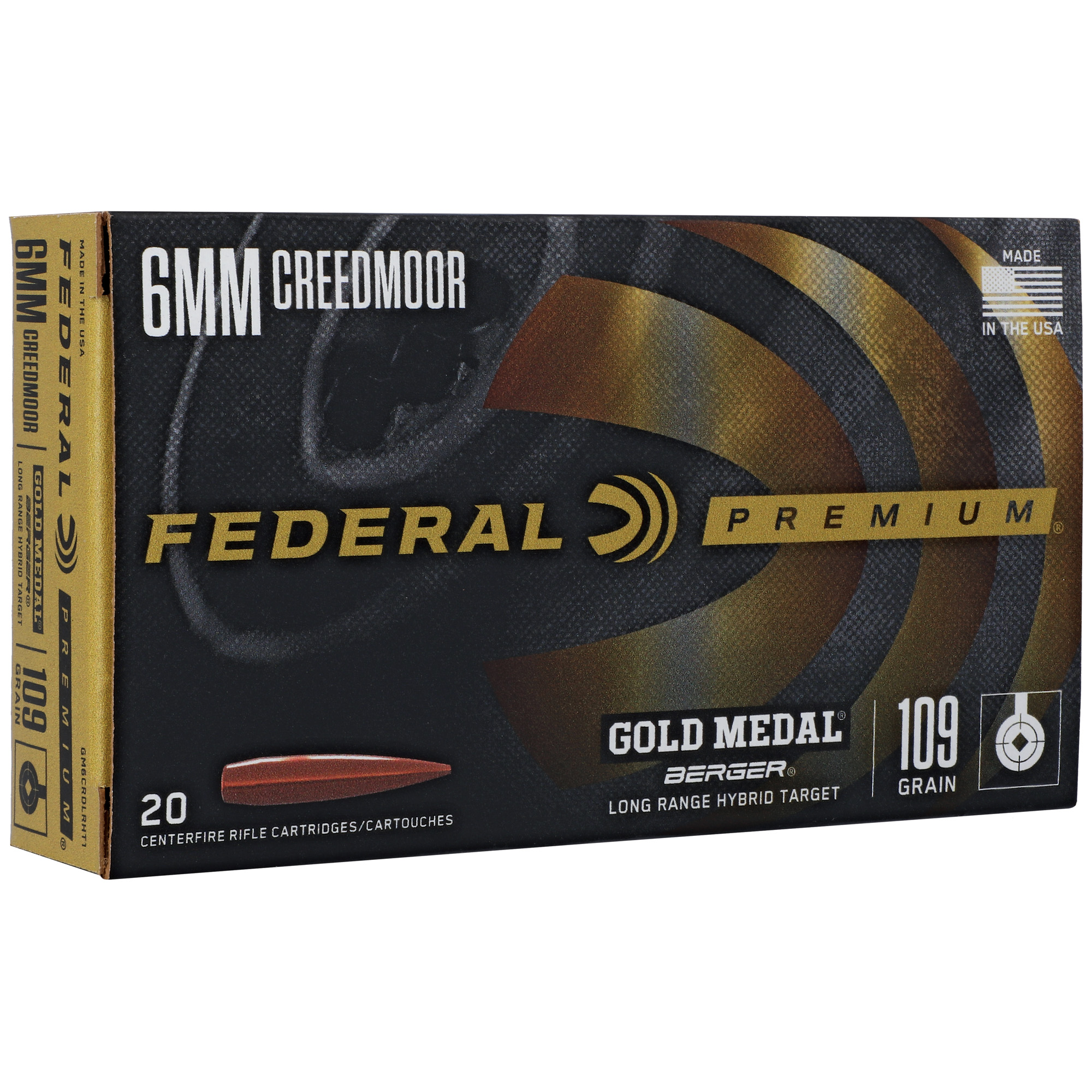 Federal Gold Medal 6.5 Creedmoor Ammunition, 20 Rounds Berger 109gr - GM6CRDLRHT1 - Federal