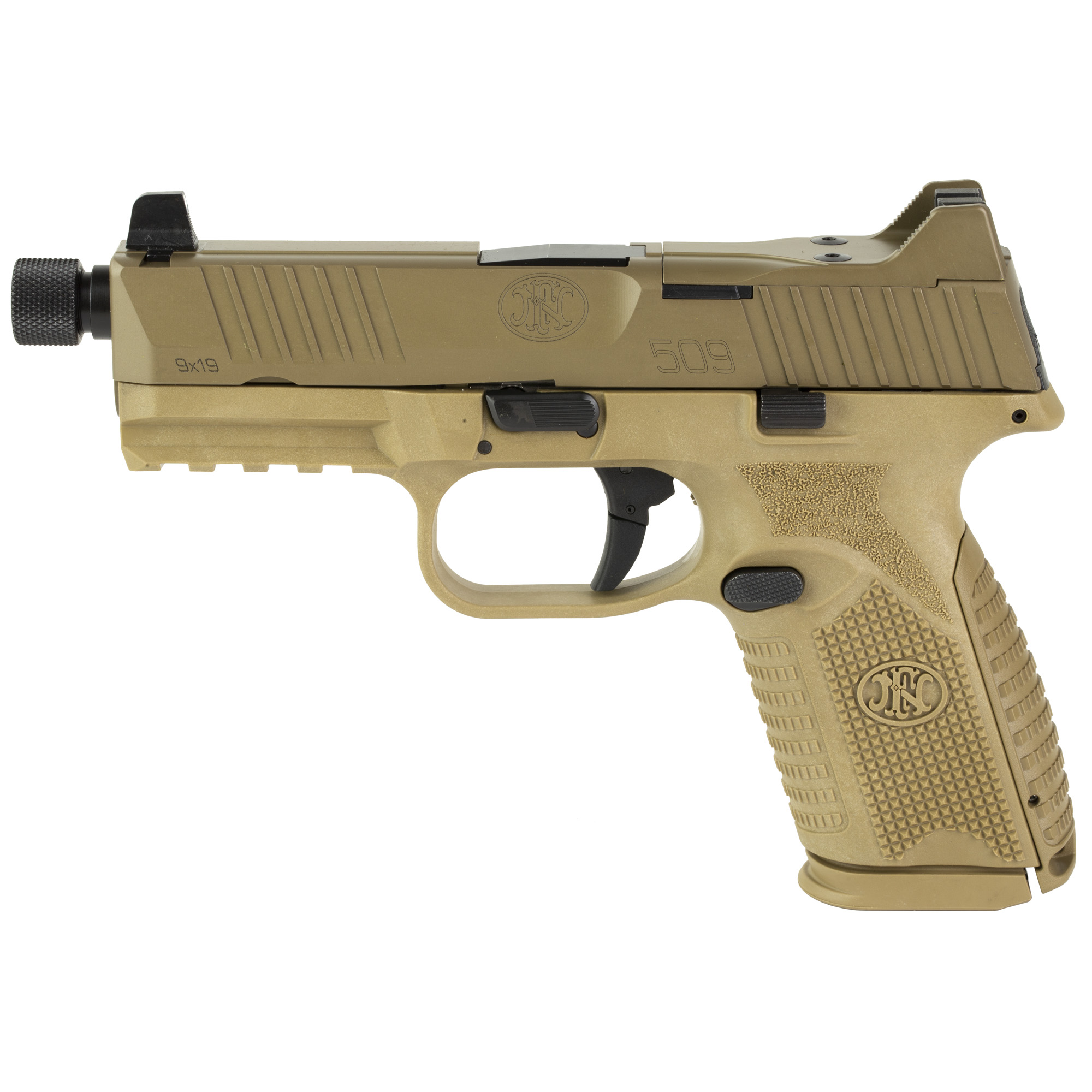 FN FN509M 9mm Pistol, 4.5" Barrel, Suppressor Sights, Flat Dark Earth - 66100745 - Fnh