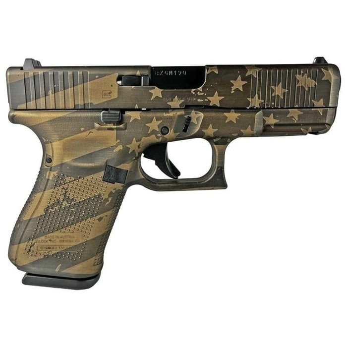 Glock G19 Gen5 Custom Distressed Flag Compact 9mm 4.02" 15rds, Distressed Flag Burnt Bronze - Glock