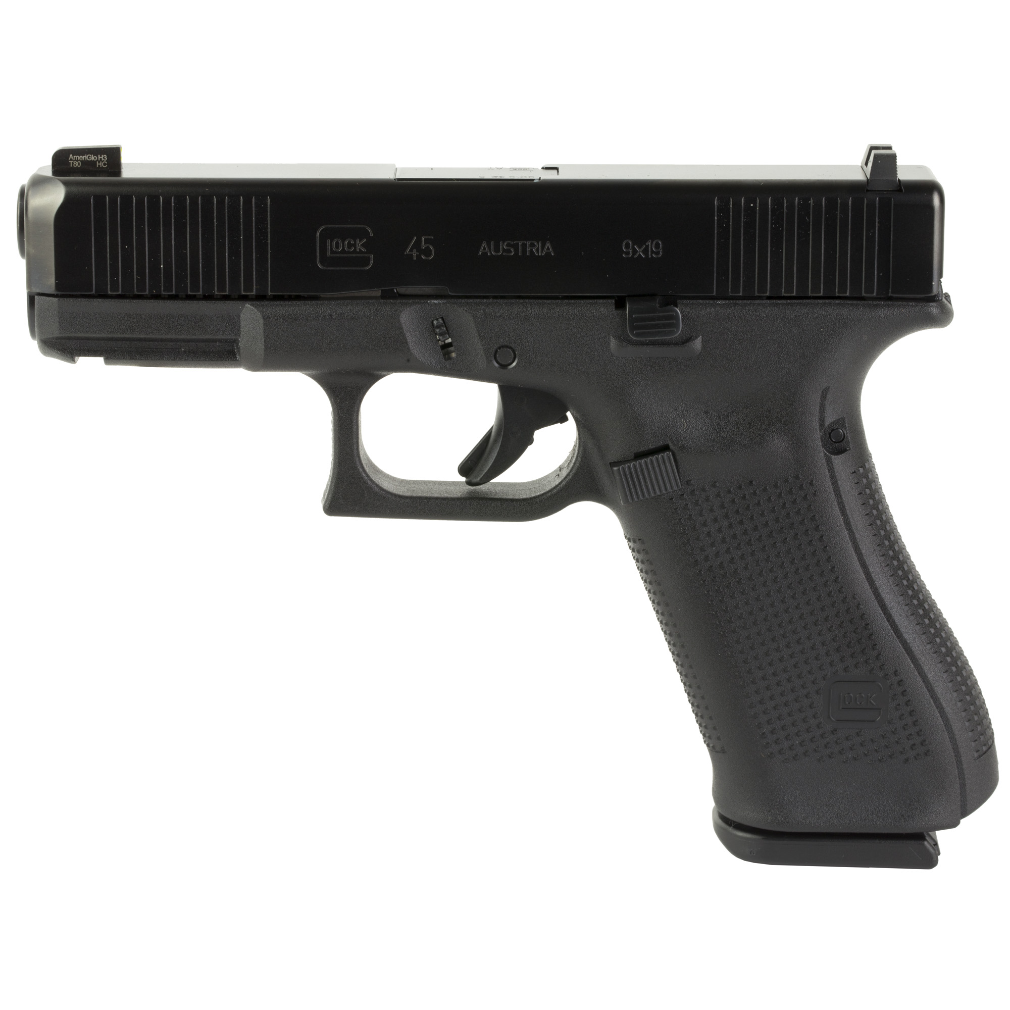 Glock 45 9mm Pistol, 4.02" Barrel, Night Sights, Black - PA455S301UC - Glock