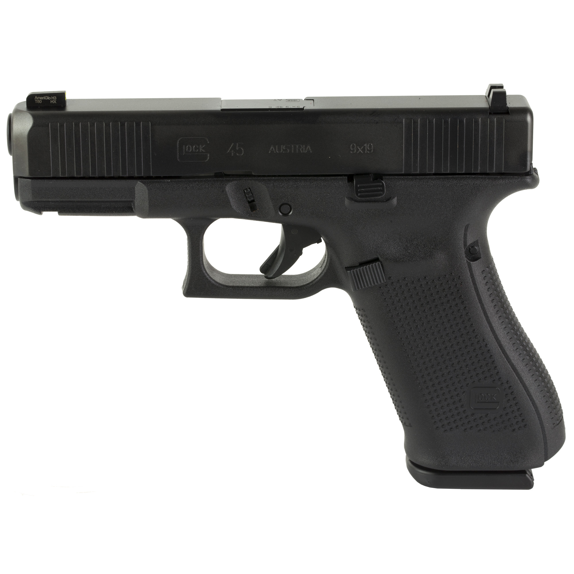 Glock 45 9mm Pistol, 4.02" Barrel, Night Sights, Black - PA455S303UC - Glock
