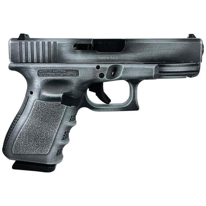 Glock G19 Gen3 Custom Crushed Silver Distressed Compact 9mm 4.02" 15rds, Silver - Glock
