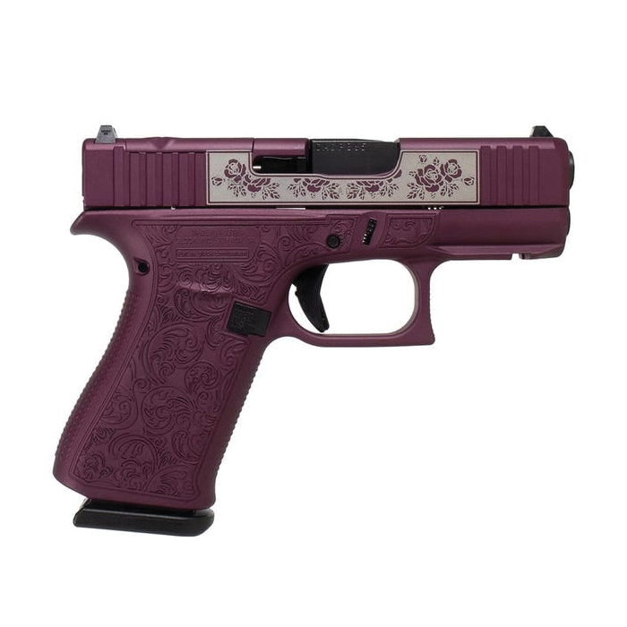 Glock G43X MOS Custom Glock & Roses Full Engraved Subcompact 9mm 3.41" 10rds, Black Cherry - Glock