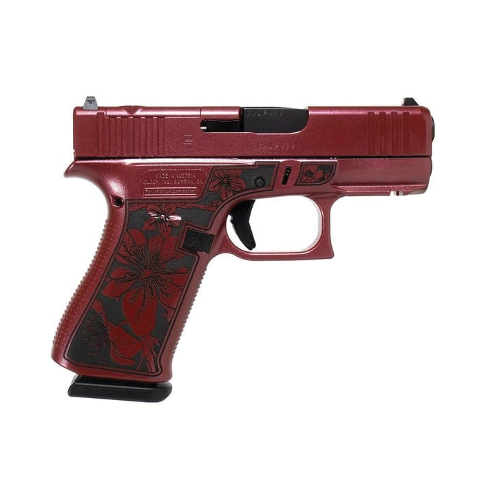 Glock G43X MOS Custom Cherry Blossom Engraved Medusa Pink Subcompact 9mm 3.41" 10rds, Medusa Pink - Glock