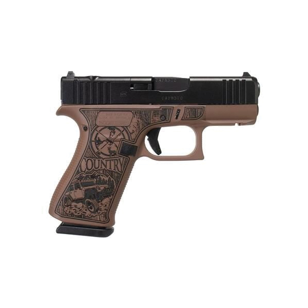 Glock G43X MOS Custom Engraved Country Bourbon Cerakote Subcompact 9mm 3.41" 10rds, Brown - Glock