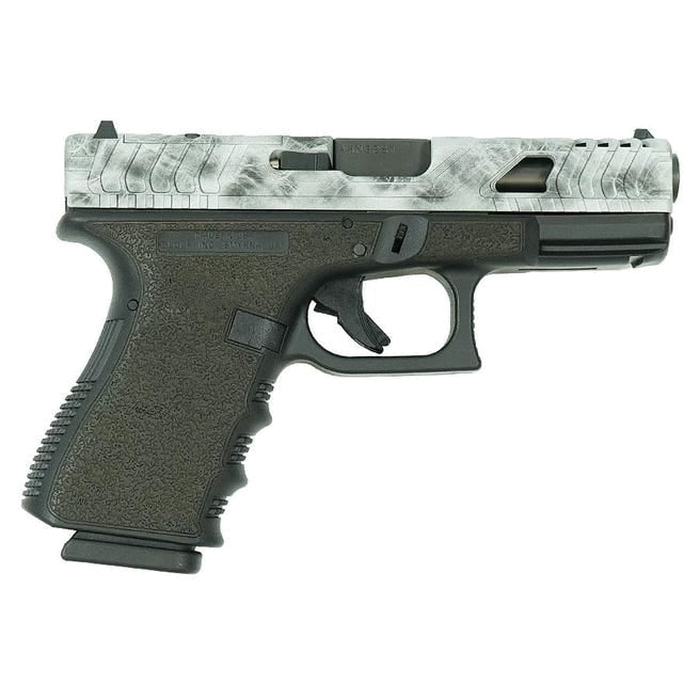 Glock G19 Gen3 Custom Static Stippled/Sliver Marble Compact 9mm 4.02" 15rds, Static Stipple - Glock